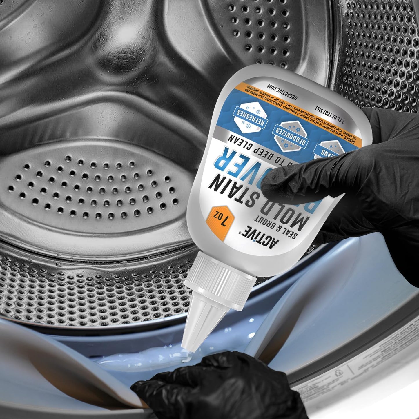 Mold Stain Remover Gel Cleaner - ACTIVE Heavy Duty Stain Cleaner for Front Loader Washing Machine Seal, Bathroom Grout, Shower, Caulk - Front Load Washer Cleaning Solution - 7 Fl Oz