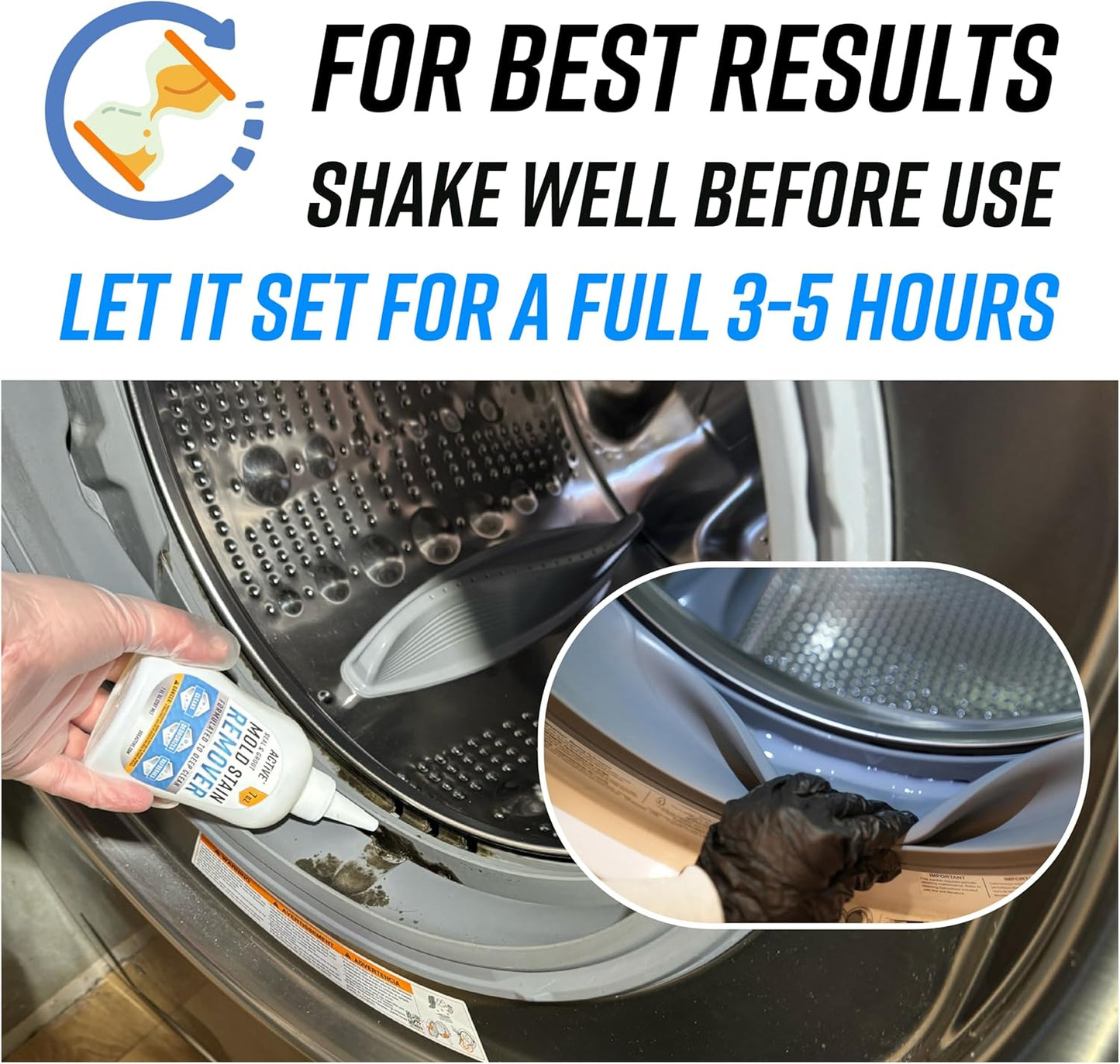 Mold Stain Remover Gel Cleaner - ACTIVE Heavy Duty Stain Cleaner for Front Loader Washing Machine Seal, Bathroom Grout, Shower, Caulk - Front Load Washer Cleaning Solution - 7 Fl Oz