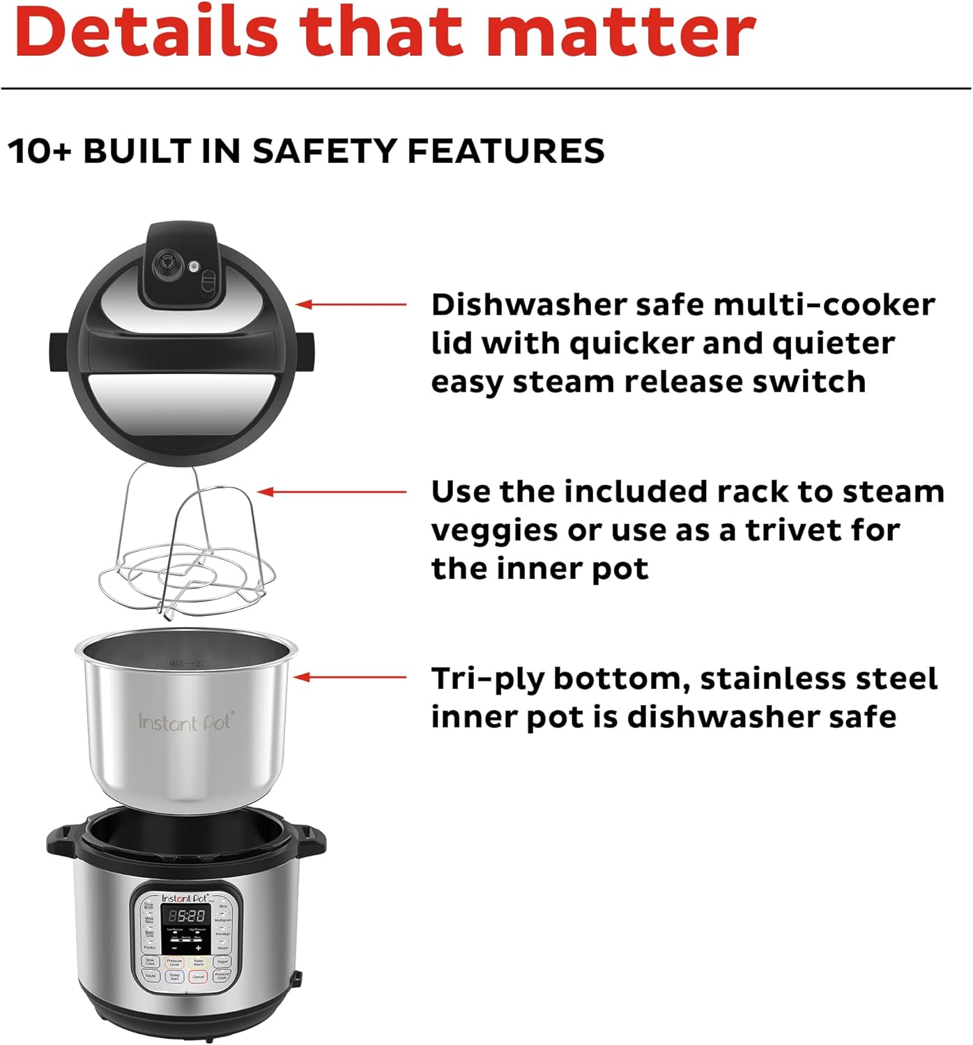 Instant Pot Duo 7-in-1 Electric Pressure Cooker, Slow Cooker, Rice Cooker, Steamer, Saute, Yogurt Maker, Warmer & Sterilizer, Includes App With Over 800 Recipes, Stainless Steel, 6 Quart
