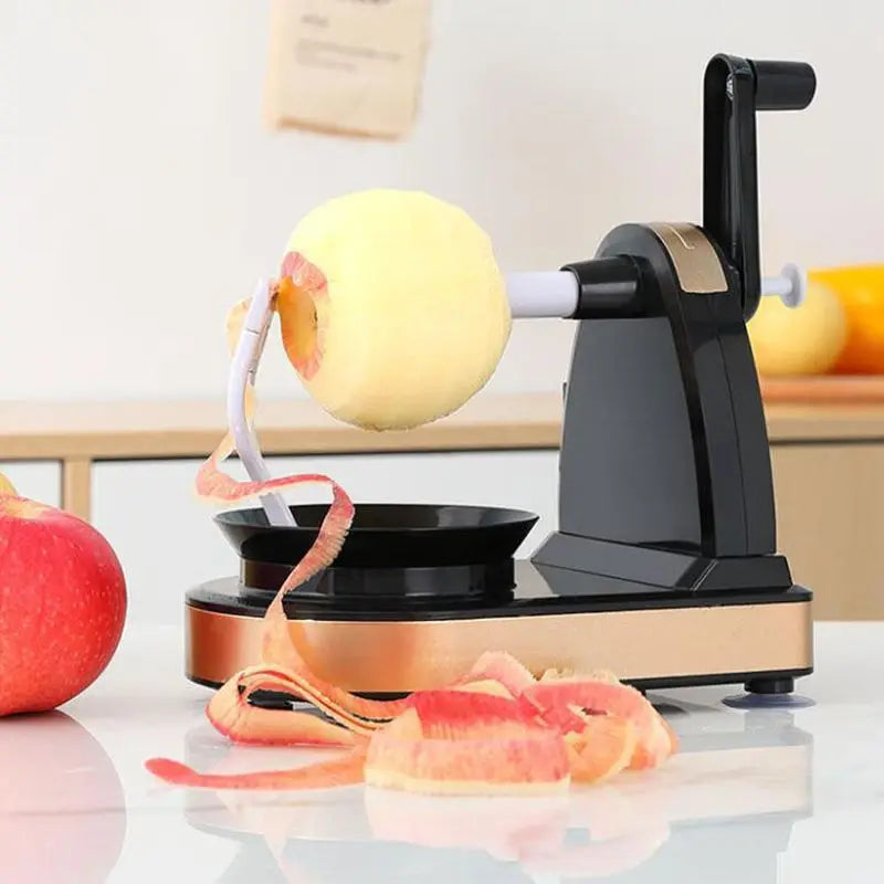 DSS GLOBAL SOLUTIONS automatic apple peeler in action, peeling an apple with ease and precision