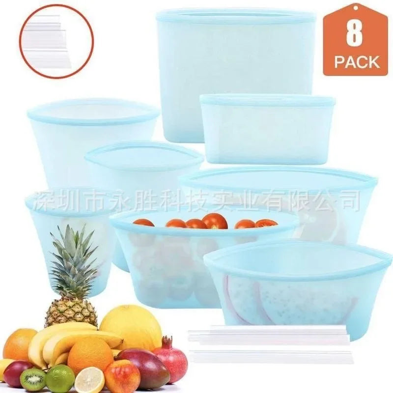 8 pack of eco-friendly food storage solution containers in various sizes for fresh produce and leftovers