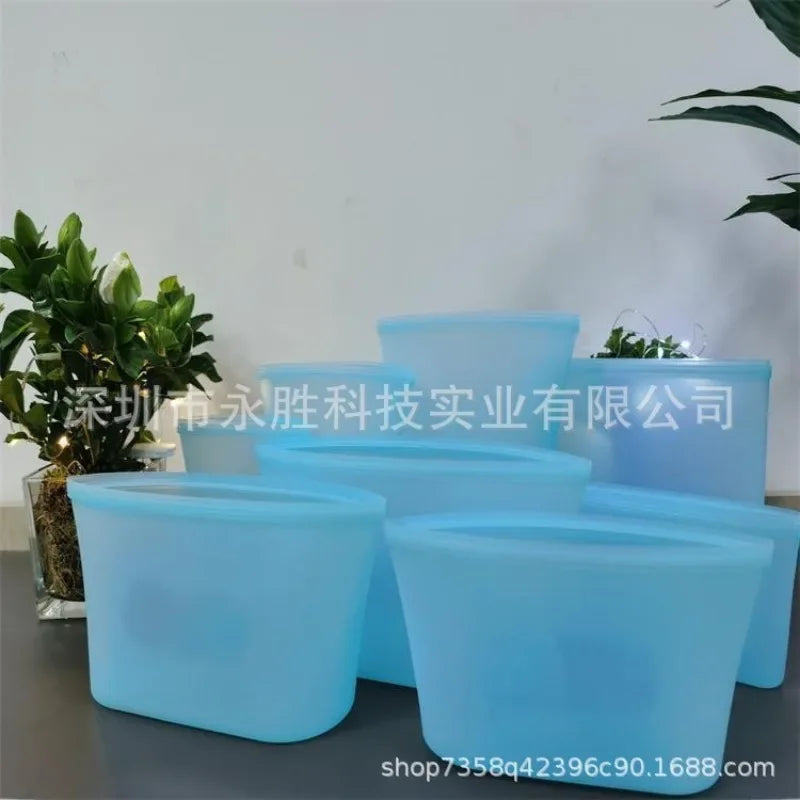 Set of blue silicone containers as an eco-friendly food storage solution for organizing meals
