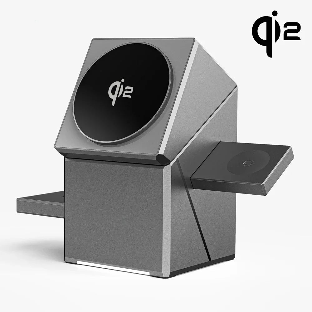 Qi2 Fast Charging Dock for iPhone and Android with sleek design and dual charging pads