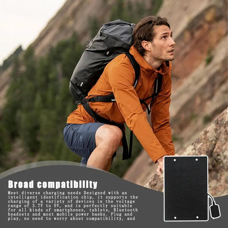 High-efficiency solar panel for camping, designed for diverse device charging with broad compatibility