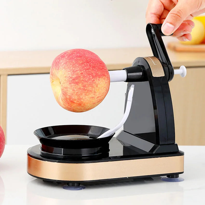 DSS Global Solutions multi-functional fruit peeling machine peeling an apple effortlessly in a modern kitchen