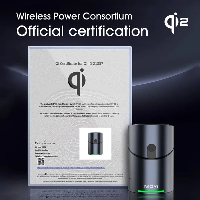 Qi-certified wireless charger for iPhone and Android with sleek design and efficient charging technology